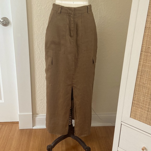 Magaschoni Women’s 100% Linen Cargo Midi Skirt Size 4 Urban Safari Inspired - Picture 1 of 9
